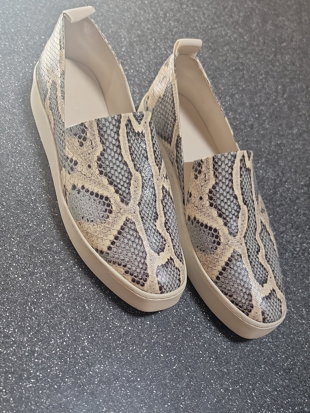 Vince Snake-Print Slip-On Flats in Beige and Gray - Picture 3 of 8